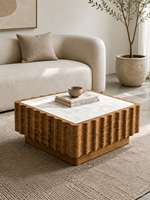 Table basse de luxe moderne en bois de palissandre avec plateau en marbre festonné et grain de bois tourbillonnant pour projets de villas, hôtels et salons
