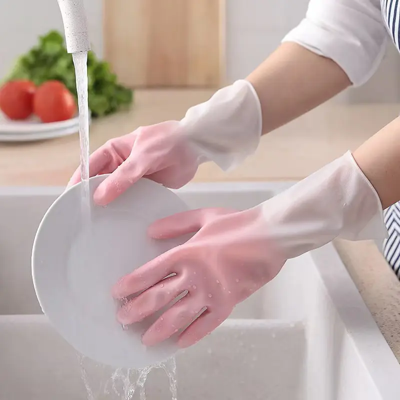Sarung tangan pencuci piring dua warna transparan, sarung tangan dapur wanita, karet, lateks, anti air, karet plastik, pekerjaan rumah tangga