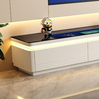 Ensemble de Tables Basses Modernes Noires en Bois et Verre, Design Unique Minimaliste de Luxe, Grand Rangement Intelligent pour Salon