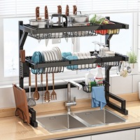 Étagère à vaisselle multifonctionnelle pour économiser de l'espace Noir Cheap Over Sink Stainless Steel Kitchen Bowl Knife Storage Shelf