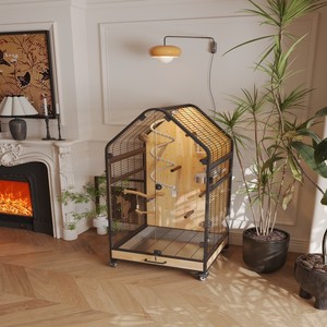 Di alta qualità in legno massello ferro vetro panoramico pappagallo Villa grande spazio gabbia mobile in legno massello - Product Image 6