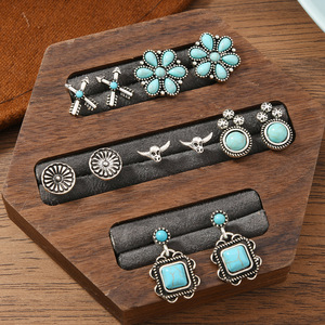 6 Pairs/Set Western Vintage Cowboy Style Bohemian Turquoise Stud Earrings Bull Head Horse <strong>Boots</strong> Alloy Ethnic Earrings <strong>Jewelry</strong> - Product Image 3
