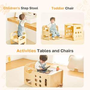 Chaise à hauteur réglable escabeau en <span class=keywords><strong>bois</strong></span> pour tout-petits ensemble 2 en <span class=keywords><strong>1</strong></span> Table et chaise de sevrage Montessori pour enfants de <span class=keywords><strong>1</strong></span> à 3 ans - Product Image 3
