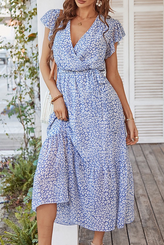 short sleeve summer dresses 2022 Wholesale floral ummer dress casual women's dress ummer floral dress v-neck women's dress natural waistline dress,2 Pieces