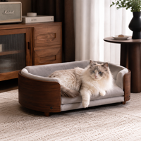 Canapé-lit pour animaux de compagnie en bois moderne, vente en gros du fabricant, avec coussin gris pour chats d'intérieur et petits chiens