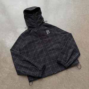 Custom Woven Nylon Vintage Plaid <strong>Windbreaker</strong> Autumn Oversized Zip up Hoodies Jacket Front Logo Windproof Quick Dry Breathable - Product Image 1