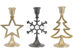 Bougeoirs flocon de neige étoiles en laiton aluminium avec design d'arbre festif idéal pour la décoration de Noël et les décorations de vacances - Product Image 2