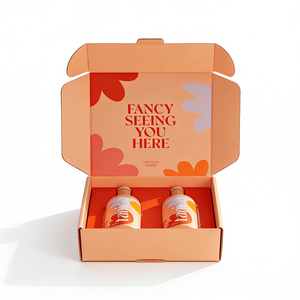 Boîte en carton ondulé avec impression florale mandarine et slogan de bienvenue pour l'emballage de boissons, fruits et vins - Product Image 4