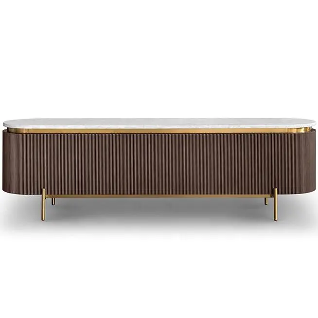 Hoge Kwaliteit Italiaanse Moderne Luxe Rvs Base Marmeren Top Tv Stand Kast Meubels Woonkamer