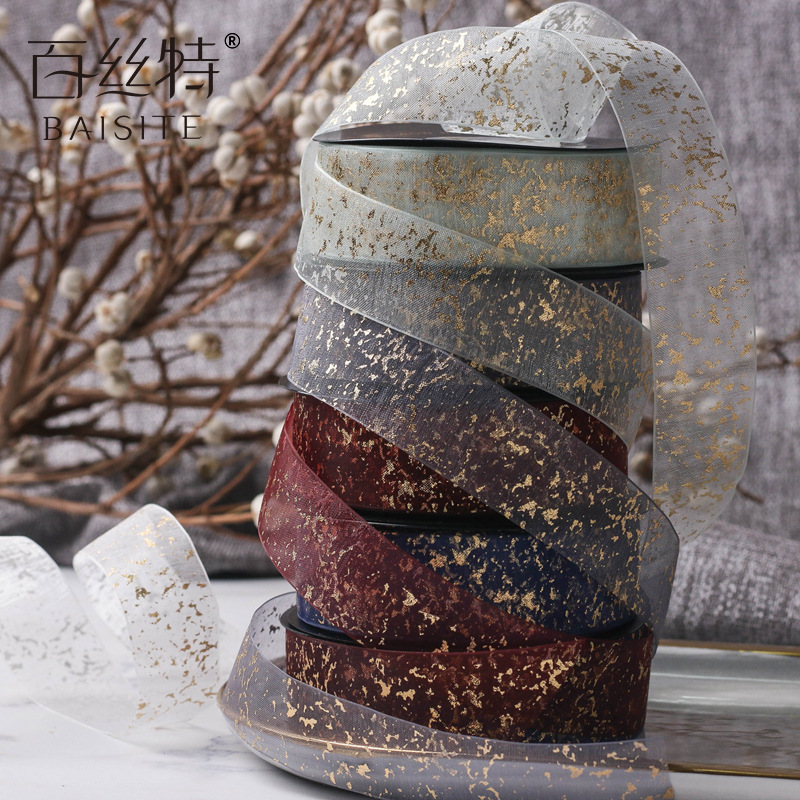 Silk Material Newly Printed Ribbon Foil Printed Custom Gift Box Ribbon Custom Ribbon with logo