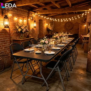 LEDA - Mesa Plegable de Metal Negra Larga para Eventos y Fiestas al Aire Libre, Ideal para Hoteles y Bodas - Product Image 1