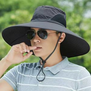 Sombrero de Pescador para Hombre Xi Boyu, Ala Extra Grande de 15 cm, Protección Solar, para Senderismo y Pesca al Aire Libre, Color Sólido, Poliéster, Parte Superior en Forma de Domo, Diseño de Parches - Product Image 1