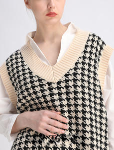 Pull-over tricoté <span class=keywords><strong>sans</strong></span> manches, col en V, coréen, pull-over, <span class=keywords><strong>haut</strong></span> ample, <span class=keywords><strong>pied</strong></span>-<span class=keywords><strong>de</strong></span>-<span class=keywords><strong>poule</strong></span>, collection automne hiver, - Product Image 4