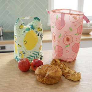 Fashion Polyester Lunch <b>Bag</b> With Zipper Closure Eco-Friendly Food Storage Drawstring Design Pink Peach Lemon Pattern - Product Image 1