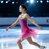 Costume de patinage artistique rose dégradé, maille à manches longues, jupe à strass pour adultes et enfants, spectacle de danse sur glace