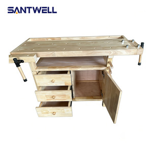 Banc de travail en bois de caoutchouc à grande capacité de charge avec armoire de rangement, table multifonctionnelle pour l'école et l'atelier - Product Image 4