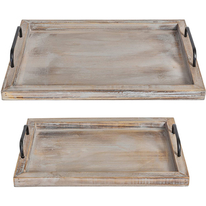 Set di 2 paese rustico colonica decorazione che serve piatti di nidificazione che servono vassoi vassoio di <span class=keywords><strong>legno</strong></span> con manici in metallo - Product Image 3