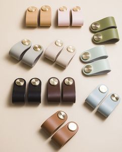Poignée en cuir véritable en laiton anti-collision Tatami armoire porte tiroir couche supérieure poignée en cuir - Product Image 2