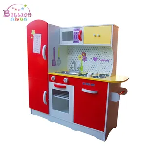 Новый большой деревянный красный и белый Детский комплект для ролевых игр на кухне, холодильнике, набор для приготовления пищи, развивающая кухонная мебель, игрушка