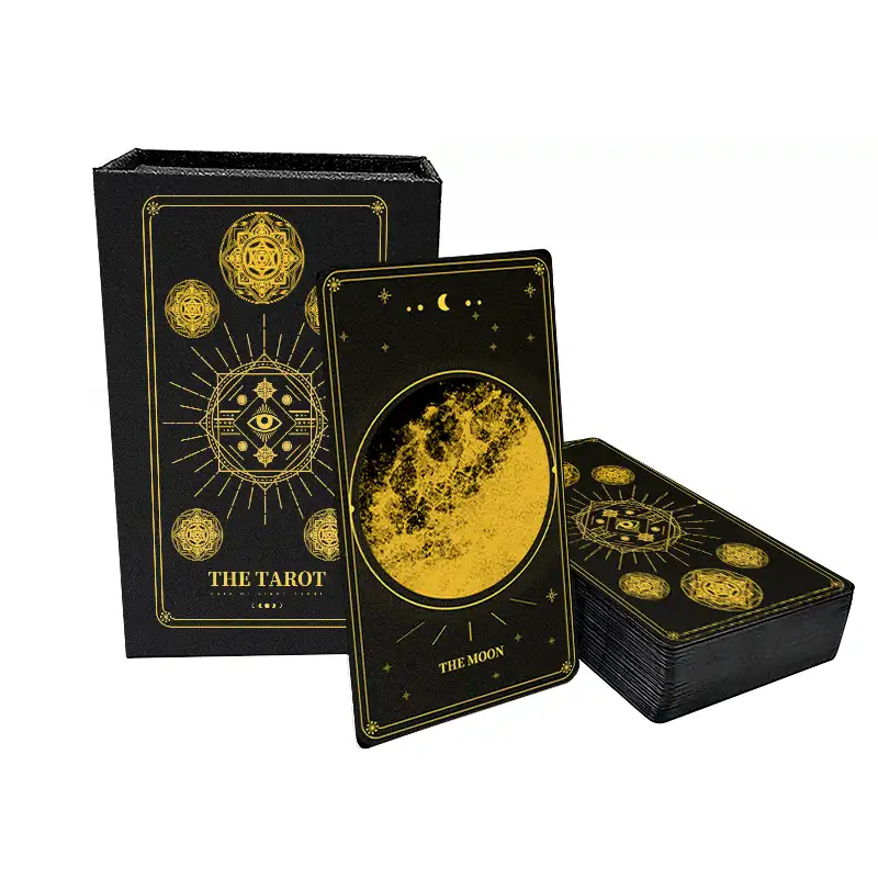 Toptan baskı fabrika Tarot kartı altın folyo siyah toplu romantizm Oracle kart popüler Tarot kartları yeni başlayanlar için