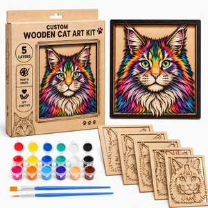 OCHOICE Kit d'art en bois DIY découpé au laser à 3 couches, <span class=keywords><strong>Mandala</strong></span> Céleste <span class=keywords><strong>Chat</strong></span>, Peinture Superposée, Décoration Murale Créative, Cadeau - Product Image 3