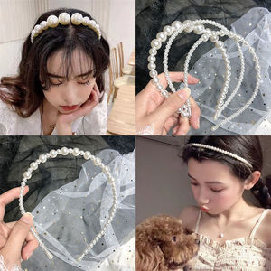 Serre-tête simple en plastique fin avec perles blanches, élastique, nœud élégant, accessoires de mode pour cheveux, cadeau pour filles - Product Image 6