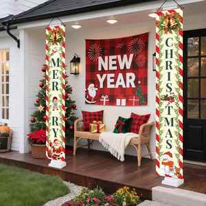Bannière de Noël suspendue 80*180cm en polyester avec tringle en PVC pour décorations de porte et articles de fête - Product Image 6