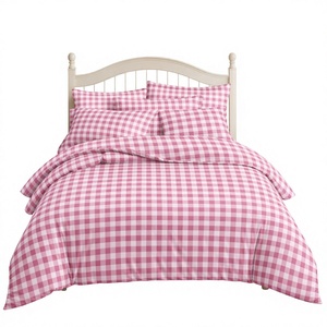 Juego de Ropa de Cama Rosa a Cuadros de Poliéster 100% de 100 Hilos, con Funda Nórdica, para Envío Directo a la UE, 3 Piezas, en Stock en Polonia - Product Image 1
