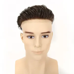 TOPUNIQUE Prothèse Capillaire Homme Cheveux Indiens Base en Dentelle Suisse Complète Cheveux Humains Remy Ondulation Naturelle Système de Remplacement à 100% de Densité Base en PU - Product Image 2