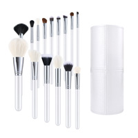 Ensemble de 15 pinceaux de maquillage professionnels en poils naturels avec manche en bois blanc, pour le visage, l'eyeliner et le correcteur, personnalisable avec votre marque OEM