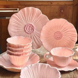 Hot Selling Ceramic Gentle Cream-Style Floral Tableware <b>Set</b> Matte Bowls Plates <b>Microwave</b> Safe for Home Afternoon Tea - Product Image 4