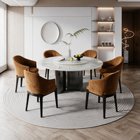 Moderner Runder Esstisch aus Naturmarmor mit Drehbarem Lazy Susan Metallgestell Esszimmer-Set mit Gepolsterten Stühlen