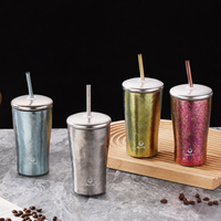 Gobelet Tritan à double paroi isolé sous vide avec couvercle et paille, anti-fuite, écologique, portable, léger, vaisselle de luxe pour la maison