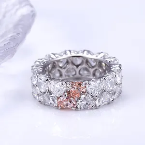 Kunden spezifische Schmuck Frauen 14 Karat massives Weißgold rosa Herz schliff Labor Diamant Ewigkeit sring