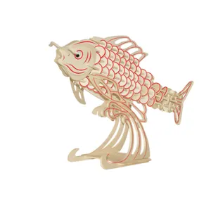 Delicate 3D Wooden Koi Fish Jigsaw Puzzle DIY Kids Toys