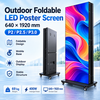 Écran d'affichage LED portable d'extérieur pliable, signalétique numérique mobile avec cadre en aluminium et roulettes pour vitrine et place publique