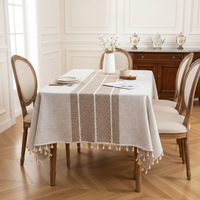 Nappe Décorative Grise en Coton et Lin Tissé Nordique, Imperméable, Antidérapante, à Pompons, Durable et Écologique pour la Maison - Grande Vente