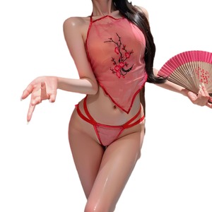 <b>Sexy</b> Lingerie Embroidered Sheer Plum Blossom Pattern <b>Set</b> Women 2 Pieces Chiffon See Through Costume Role Play Cute Girl Type - Product Image 5