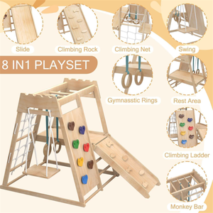 Montessori Klettergerüst aus Holz für Drinnen, Indoor-Spielplatz, Kletterspielzeug-Set für Kinder mit Holzleiter - Product Image 3