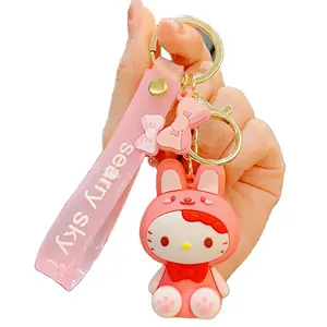 Grosir Promosi 3D PVC kualitas tinggi Oem 3D Jepang lucu kartun anime indah Cinnamoroll lembut PVC bts gantungan kunci untuk anak-anak