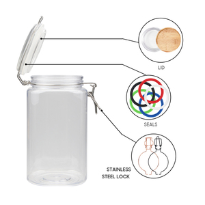 Bocal de stockage alimentaire carré en plastique PET à charnière hermétique sans BPA pour l'huile de palme de biscuits au miel et aux grains de café - Product Image 4