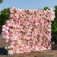 Haute qualité 8x8 enrouler panneau Floral en soie personnalisé 3d/5d rose artificielle Rose fleur mur toile de fond mariage décoration fond