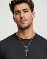 Collier pendentif croix pour homme, vente en gros, style vintage, en acier inoxydable, bijoux religieux tendance, fournisseur d'accessoires haut de gamme MCMP1