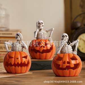 Ornement en résine de squelette de citrouille d'Halloween, décoration intérieure, effet lumineux, décoration de fête d'Halloween - Product Image 3