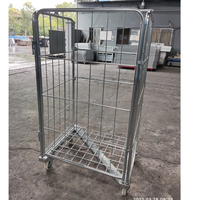 Conteneur à roulettes robuste à 4 côtés, revêtu de peinture en poudre, pliable, en treillis métallique, avec roues, pour la logistique d'entrepôt