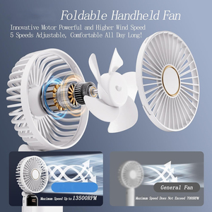 High Quality 1200mAh Mini Portable Fan USB Rechargeable 5 Speed Levels Foldable LED <b>Display</b> Car Use Event Wedding Gift Hand Fan - Product Image 2