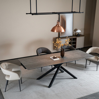 Ensemble de table à manger rectangulaire rétractable en céramique avec pieds en acier au carbone, prix de gros