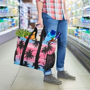 กระเป๋าผ้าแคนวาสลายต้นปาล์มเขตร้อนขนาดใหญ่ กระเป๋าช้อปปิ้งแบบเปิดกว้างขนาดใหญ่พร้อมช่องตาข่ายด้านข้าง - Product Image 2