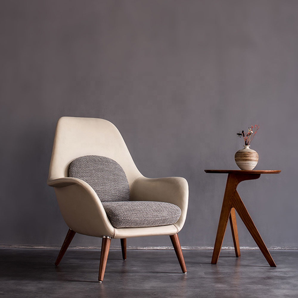 Wholesale Home Furniture PU Leather Wood Lounge Chair Restaurants Hotel Wood Chairs Luxury Living Room Chairs