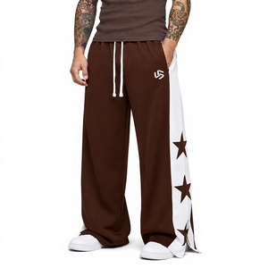 Customizable Men's Brown Regular Fit Breathable 100% Cotton Sweatpants with Straight Pattern Elastic Waist Casual Spring Wear - Product Image 1